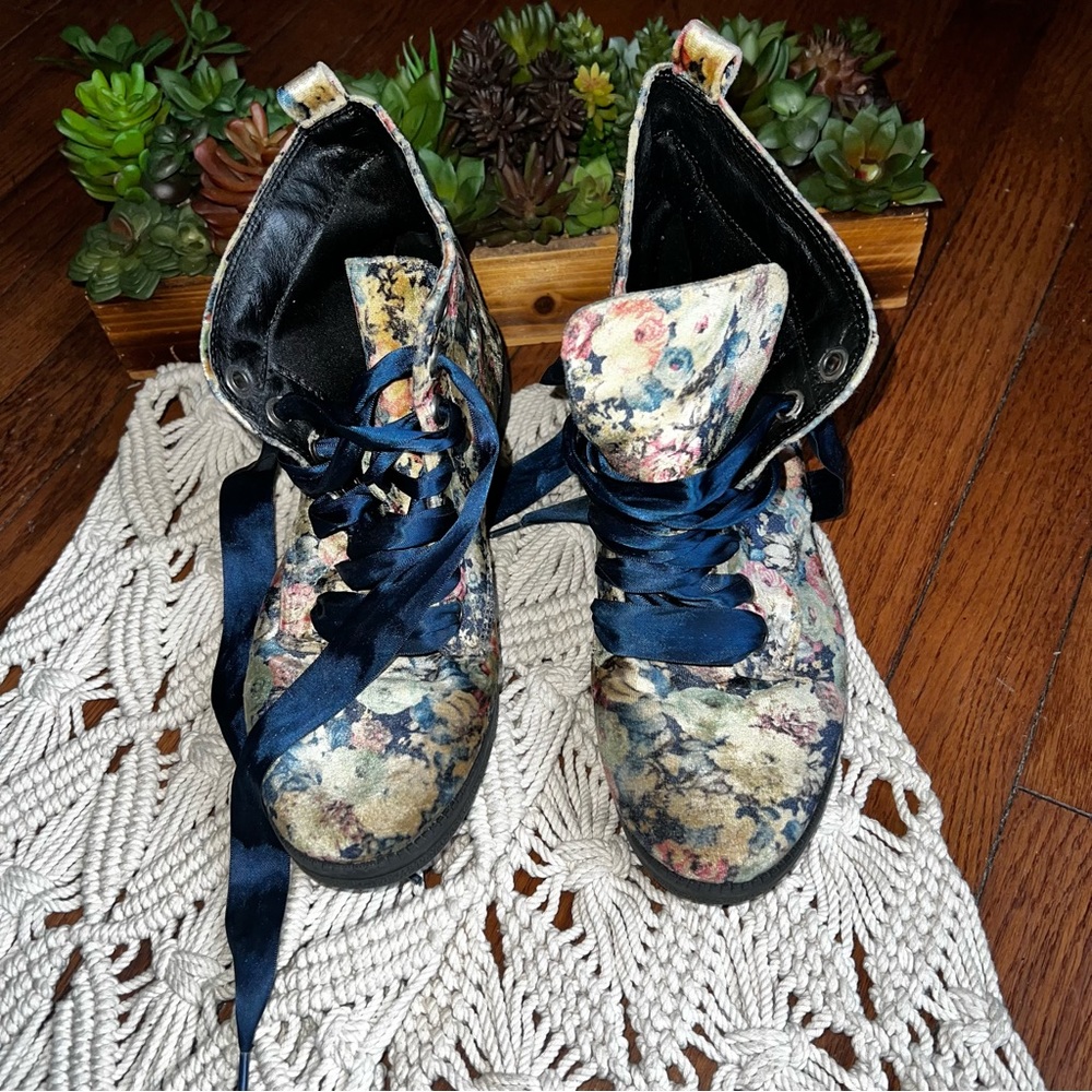 Dirty Laundry • Velvet Floral Combat Boots